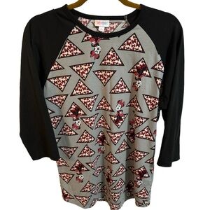 Lularoe Minnie Mouse Gray and Black Patterned Baseball Tee